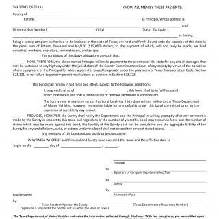 Form MCD-1754. Timber Permit Bond - Texas