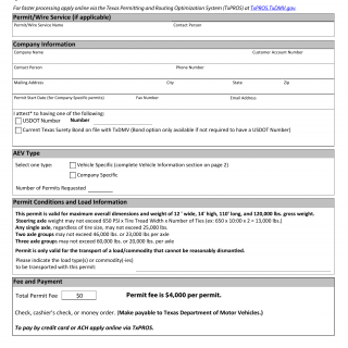 Form MCD-301. Application for Annual Envelope Permit -- Oversize/Overweight - Texas