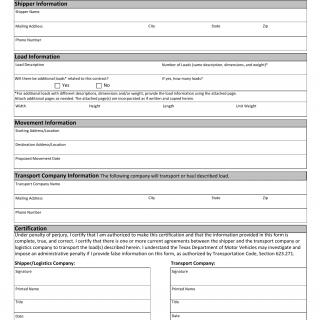 Form MCD-305 SH CERT. Certification Regarding Agreement to Transport Super Heavy Load - Texas