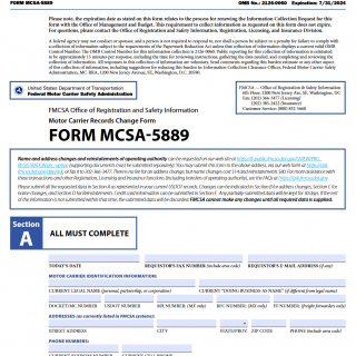 Form MCSA 5889. Motor Carrier Records Change 