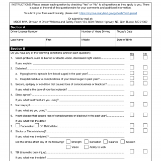 MD MVA Form DC-001 - Health Questionnaire | Forms - Docs - 2023