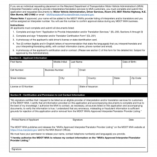 MD MVA Form DL-200 - Application to Provide Interpretation and/or Translation Services