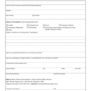 MD MVA Form EP-222 - School Bus Complaint Form