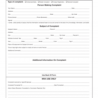 MD MVA Form IS-109 - Investigative Division Complaint Form