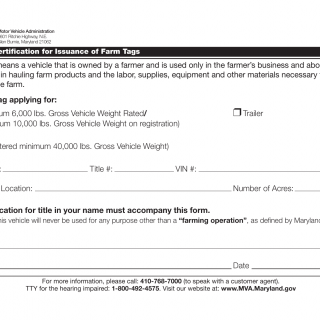 MD MVA Form VR-097 - Application/Certification for Issuance of Farm Tags
