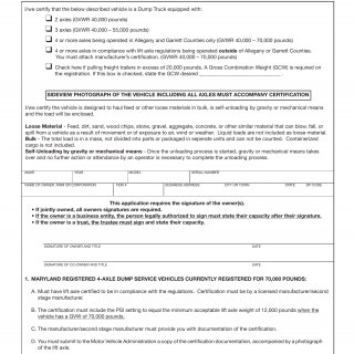 MD MVA Form VR-098 - Certification for the Issuance of Dump Service License Plates as Provided by the Maryland Vehicle Laws