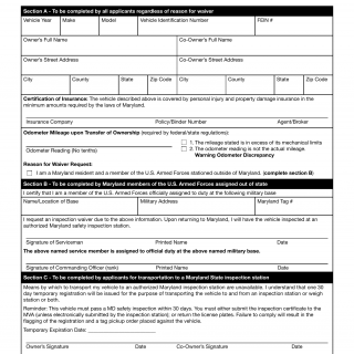 MD MVA Form VR-129 - Temporary Inspection Waiver 
