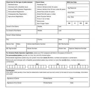 MD MVA Form VR-164 - Application for Special Registration Plates