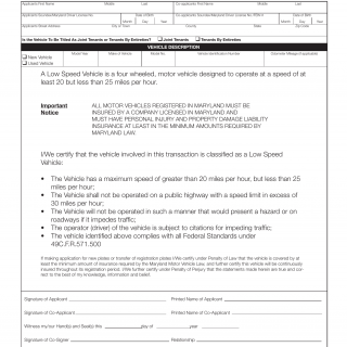 MD MVA Form VR-324 - Low Speed Vehicle Application