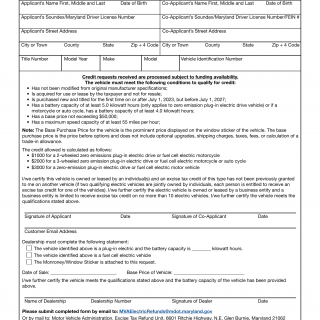 MD MVA Form VR-334 - Excise Tax Credit Request for Plug-in Electric Vehicle