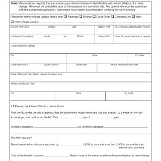 MD MVA Form VR-448 - Application for a Corrected Title Due to a Name Change