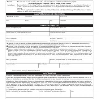 MD MVA Form VR-451 - Affidavit Manufactured Home Converted to Real Property