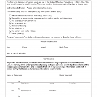 MD MVA Form VR-460 - Disclosure of Former Vehicle Use