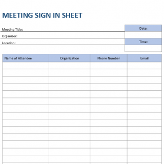 Meeting Sign-In Sheet sample template