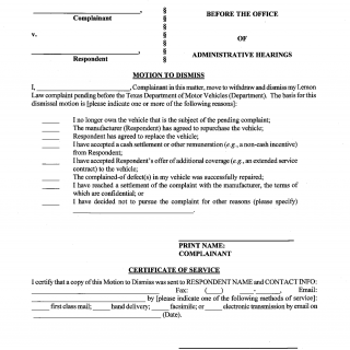 Motion to Dismiss Form - Texas