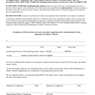 SCDMV Form MV-103. Affidavit of Responsibility