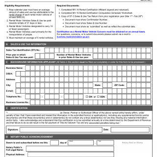 GA DMV Form MV-15 Rental Certification Affidavit