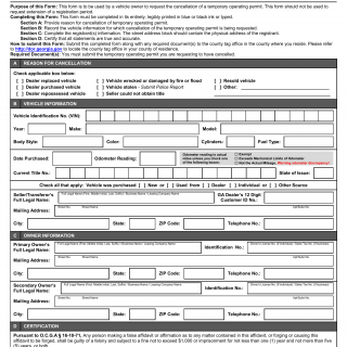 GA DMV Form MV-300 Request for Cancellation of a Temporary Operating Permit