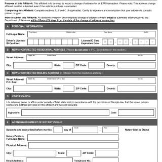 GA DMV Form MV-34 Electronic Title & Registration (ETR) Change of Address Affidavit