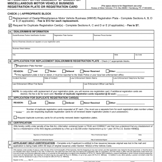 Form MV-353. Application for Replacement of Dealer or Miscellaneous Motor Vehicle Business Registration Plate, Card