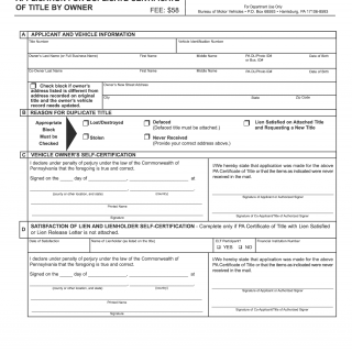 Form MV-38O. Application for Duplicate Certificate of Title by Owner