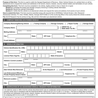 GA DMV Form MV-603 Notice of an Abandoned Vehicle and Request for Information