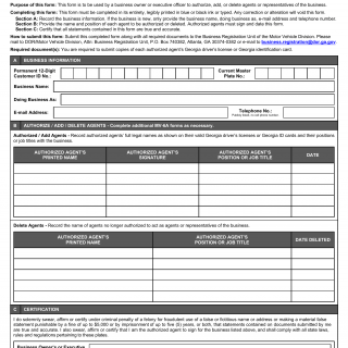 GA DMV Form MV-6A Dealer, Distributor, Manufacturer and Transporter Authorized/Add/Delete Agents Application
