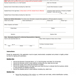 GA DMV Form MV-9DB Disabled Person's License Plate Affidavit for a Business