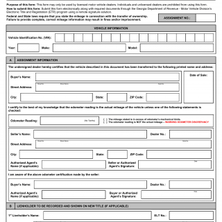 GA DMV Form MV-TA Electronic Title Assignment Supplement for ETR Remote E-signature Solutions