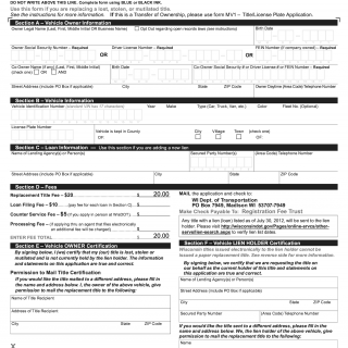 Form MV2119. Replacement Title Application