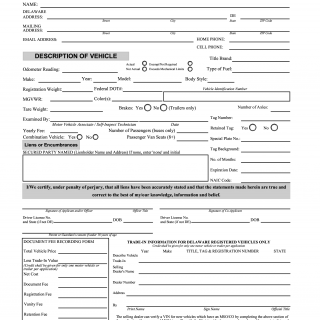 Form DMV 212. Delaware Application for Title