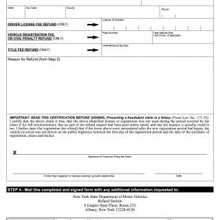 Form MV-215. Request for Refund of Fee Paid for Motor Vehicle Registrations, Driver Licenses and Titles