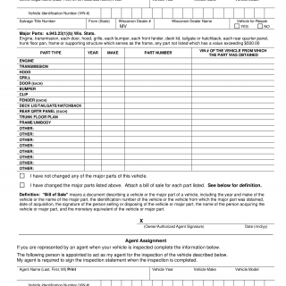 Form MV2673. Major Parts Statement (Rebuilt Salvage Vehicle Inspection)