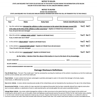 Form MVR-181. Damage Disclosure Statement