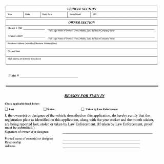 Form MVR-18A. Application for Plate Turn in Verification