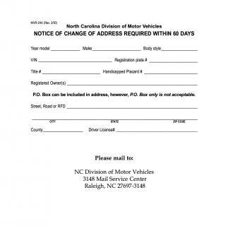 NCDMV Form MVR-24A. Notice of Change of Address