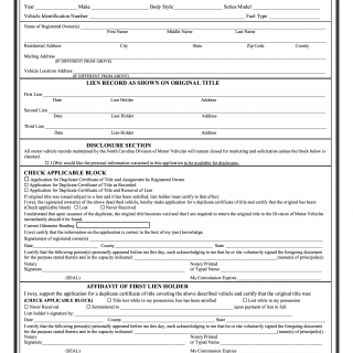 NCDMV Form MVR-4. Application for Duplicate Title