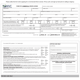 NJ MVC Form BA-208C - Application for Commercial Driver License