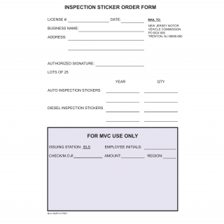 NJ MVC Form BLC-35 - Inspection Sticker Order Form