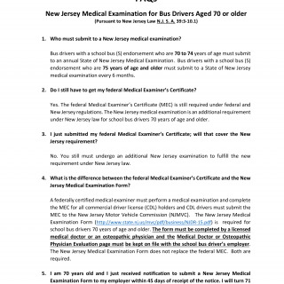 NJ MVC Form New Jersey Medical  Examination for Bus Drivers Aged 70 or older FAQs