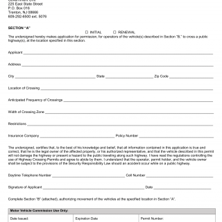 NJ MVC Form GU-41a - Application for Special Road Crossing Permit "Section A"