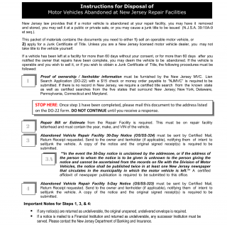 NJ MVC Form Instructions: Repair Facility Packet