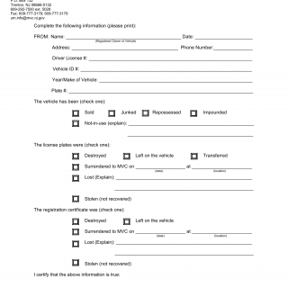 NJ MVC Form RSC6 - Vehicle Registration/Plate Status Form