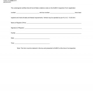 NJ MVC Form Service Repair Certification