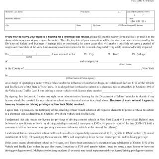 NYS DMV Form AA-137W. Waiver of Hearing