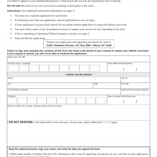 NYS DMV Form AA-3.3. Applications to Open Default Conviction