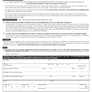 NYS DMV Form AA-33. Traffic Violations Bureau Appeal Form