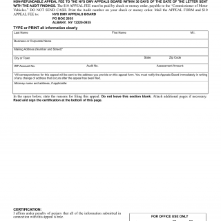 NYS DMV Form AA-AUD1. Audit Appeal Form for International Registration Plan Registrants