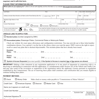 NYS DMV Form CP-30. Application for Custom Plates