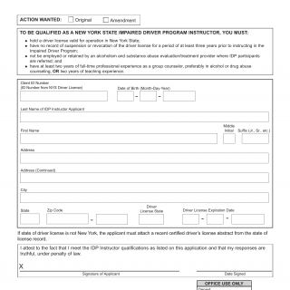 NYS DMV Form DPR-102. Impaired Driver Program Instructor Application